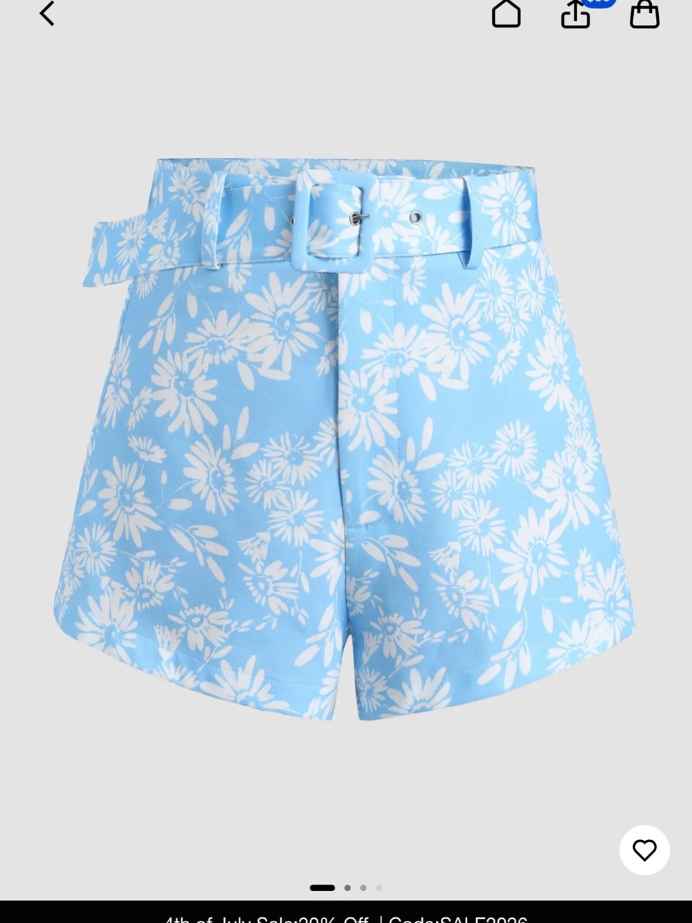 High-Waist Blue Floral Belted Women's Shorts
